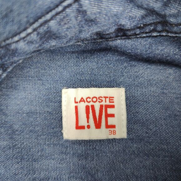Lacoste Live Mens Size 38 (XS) Jeans Shirts Blue Denim Logo Snap Buttons - Picture 8 of 9